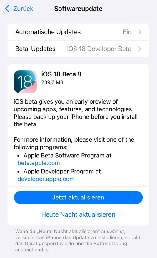 西岗苹果手机维修分享苹果 iOS / iPadOS 18 开发者预览版 Beta 8 发布 